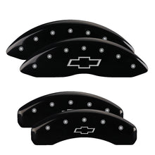 Cargar imagen en el visor de la galería, MGP 4 Caliper Covers Engraved F &amp; R Bowtie Black Finish Silver Char 2019 Chevrolet Silverado 1500