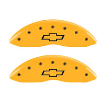 Load image into Gallery viewer, MGP 2 Caliper Covers Engraved Front Bowtie Yellow Finish Blk Char 05 Chevy Silverado 1500
