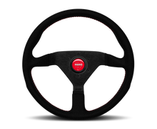 Carica l&#39;immagine nel visualizzatore di Gallery, Momo Montecarlo Alcantara Steering Wheel 320 mm - Black/Red Stitch/Black Spokes