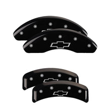 Cargar imagen en el visor de la galería, MGP 4 Caliper Covers Engraved Front &amp; Rear Bowtie Black finish silver ch