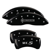 Cargar imagen en el visor de la galería, MGP 4 Caliper Covers Engraved Front Lincoln Engraved Rear MKS Black finish silver ch