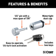 Load image into Gallery viewer, Curt Coupler Lock (1/4in Pin 7/8in Latch Span Barbell Chrome)