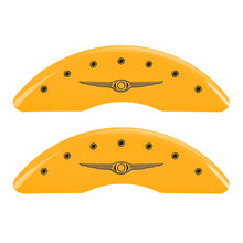 Cargar imagen en el visor de la galería, MGP 4 Caliper Covers Engraved F &amp; R Chrysler Wing Yellow Finish Black Char 2004 Chrysler Pacifica