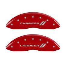 गैलरी व्यूवर में इमेज लोड करें, MGP 4 Caliper Covers Engraved Front &amp; Rear With stripes/Charger Red finish silver ch