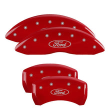 Cargar imagen en el visor de la galería, MGP 4 Caliper Covers Engraved Front Mustang Engraved Rear Pony Red finish silver ch