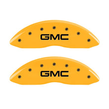 Cargar imagen en el visor de la galería, MGP Front set 2 Caliper Covers Engraved Front GMC Yellow finish black ch