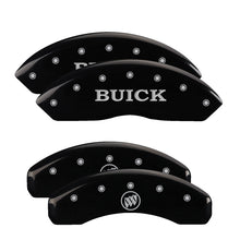 गैलरी व्यूवर में इमेज लोड करें, MGP 4 Caliper Covers Engraved Front Buick Engraved Rear Buick Shield Black finish silver ch