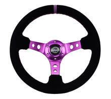 Laden Sie das Bild in den Galerie-Viewer, NRG Reinforced Steering Wheel (350mm / 3in. Deep) Black Suede w/Purple Center &amp; Purple Stitching