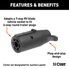Load image into Gallery viewer, Curt Adapter (7-Way RV Blade to 6-Way Round Trailer Center Pin Auxiliary)