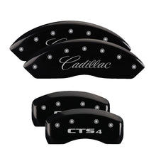Cargar imagen en el visor de la galería, MGP 4 Caliper Covers Engraved Front Cursive/Cadillac Engraved Rear CTS4 Black finish silver ch