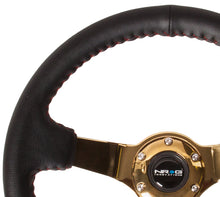गैलरी व्यूवर में इमेज लोड करें, NRG Reinforced Steering Wheel (350mm / 3in. Deep) Blk Leather/Red BBall Stitch w/4mm Gold Spokes