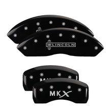Cargar imagen en el visor de la galería, MGP 4 Caliper Covers Engraved Front Lincoln Engraved Rear MKX Black finish silver ch