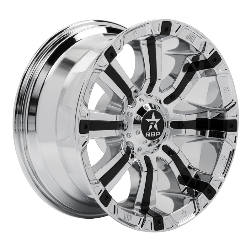 RBP 94R 20x10 6x135/139.7 BP / 4.5 BS / -25mm Offset 87mm CB Chrome w/Black Inserts Wheel