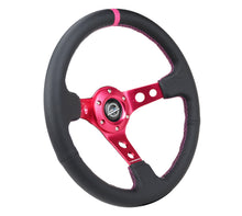 गैलरी व्यूवर में इमेज लोड करें, NRG Reinforced Steering Wheel (350mm/3in. Deep) Black Leather/ Fushia Center Mark/ Fushia Stitching