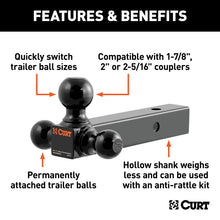 Carica l&#39;immagine nel visualizzatore di Gallery, Curt Multi-Ball Mount (2in Hollow Shank 1-7/8in 2in &amp; 2-5/16in Black Balls)