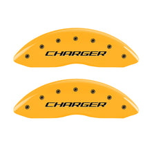 Carica l&#39;immagine nel visualizzatore di Gallery, MGP 4 Caliper Covers Engraved Front &amp; Rear Block/Charger Yellow Finish Black Char 2006 Dodge Charger
