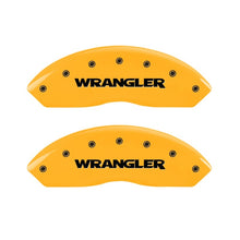 Laden Sie das Bild in den Galerie-Viewer, MGP 2 Caliper Covers Engraved Front Wrangler Yellow Finish Black Char 2006 Jeep Wrangler