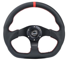 गैलरी व्यूवर में इमेज लोड करें, NRG Reinforced Steering Wheel (320mm) Sport Leather Flat Bottom w/ Red Center Mark/ Red Stitching