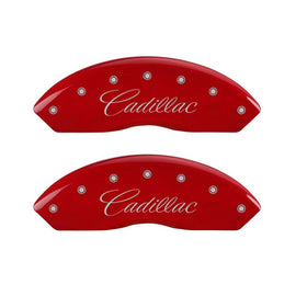 MGP 4 Caliper Covers Engraved Front & Rear Cursive/Cadillac Red finish silver ch