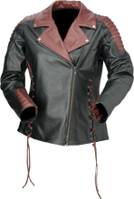 गैलरी व्यूवर में इमेज लोड करें, Z1R Women&#39;s Combiner Leather Jacket - Black/Red - XS 2813-1009