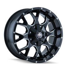 Cargar imagen en el visor de la galería, Mayhem 8015 Warrior 17x9 / 5x114.3 BP / 18mm Offset / 87mm Hub Black w/ Milled Spokes Wheel