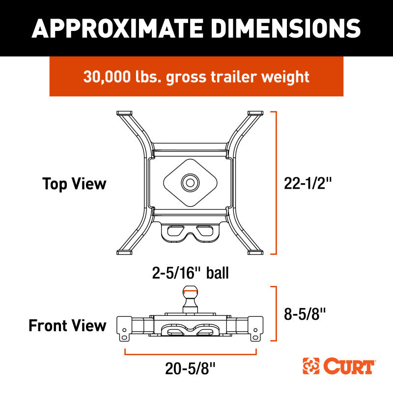 Curt Spyder 5th Wheel Rail Gooseneck Hitch with 2-5/16" Ball - 30K