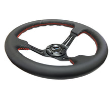 गैलरी व्यूवर में इमेज लोड करें, NRG Reinforced Steering Wheel (350mm / 3in. Deep) Black Leather/Red Stitch &amp; Blk 3-Spoke w/Slits