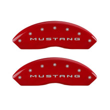 Load image into Gallery viewer, MGP 4 Caliper Covers Engraved Front 2015/Mustang Engraved Rear 2015/37 Red finish silver ch