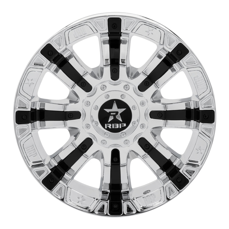 RBP 94R 18x9.0 6x135/139.7 BP / 5.5 BS / 10mm Offset 87mm CB Chrome w/Black Inserts Wheel