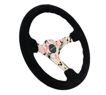 Carica l&#39;immagine nel visualizzatore di Gallery, NRG Reinforced Steering Wheel (350mm / 3in. Deep) Blk Suede Floral Dipped w/ Blk Baseball Stitch