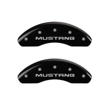 Cargar imagen en el visor de la galería, MGP 4 Caliper Covers Engraved Front Mustang Engraved Rear Pony Black finish silver ch