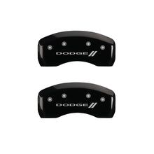 Charger l&#39;image dans la galerie, MGP 4 Caliper Covers Engraved Front &amp; Rear With stripes/Dodge Black finish silver ch