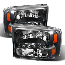 Carica l&#39;immagine nel visualizzatore di Gallery, Xtune Ford F250 F350 Super Duty 99-04 1Pc Headlights w/ LED Black HD-JH-FF25099-LED-BK
