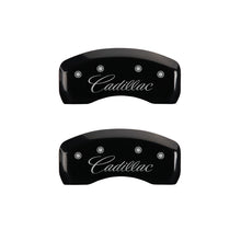 Cargar imagen en el visor de la galería, MGP 4 Caliper Covers Engraved Front &amp; Rear Cursive/Cadillac Black finish silver ch
