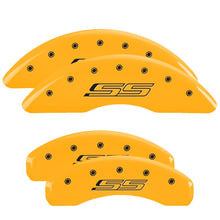Cargar imagen en el visor de la galería, MGP 4 Caliper Covers Engraved Front &amp; Rear Gen 5/SS Yellow finish black ch