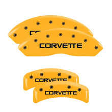 Carica l&#39;immagine nel visualizzatore di Gallery, MGP 4 Caliper Covers Engraved F &amp; R C4/Corvette Yellow Finish Black Char 1988 Chevrolet Corvette