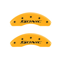 गैलरी व्यूवर में इमेज लोड करें, MGP Front set 2 Caliper Covers Engraved Front Sonic Yellow finish black ch