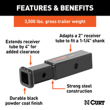 Carica l&#39;immagine nel visualizzatore di Gallery, Curt Receiver Tube Adapter (2in to 1-1/4in Shank 3500lbs GTW 4in Length)