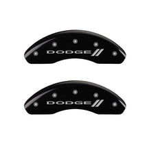 Charger l&#39;image dans la galerie, MGP 4 Caliper Covers Engraved Front &amp; Rear With stripes/Dodge Black finish silver ch