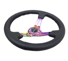 गैलरी व्यूवर में इमेज लोड करें, NRG Reinforced Steering Wheel (350mm / 3in. Deep) Blk Leather/Blk Stitch w/Neochrome Slits