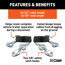 Load image into Gallery viewer, Curt 43-7/8in Safety Cables w/2 Snap Hooks (3500lbs Vinyl-Coated 2-Pack)