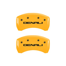 Cargar imagen en el visor de la galería, MGP 4 Caliper Covers Engraved Front &amp; Rear Denali Yellow Finish Black Char 2017 GMC Acadia