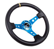 Carica l&#39;immagine nel visualizzatore di Gallery, NRG Reinforced Steering Wheel (350mm / 3in. Deep) Blk Leather w/Blue Cutout Spoke &amp; Single Yellow CM