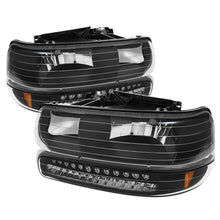 Carica l&#39;immagine nel visualizzatore di Gallery, Xtune Chevy TahOE 00-06 Headlights w/ LED Bumper Lights Amber Black HD-JH-CSIL99-LED-SET-BK