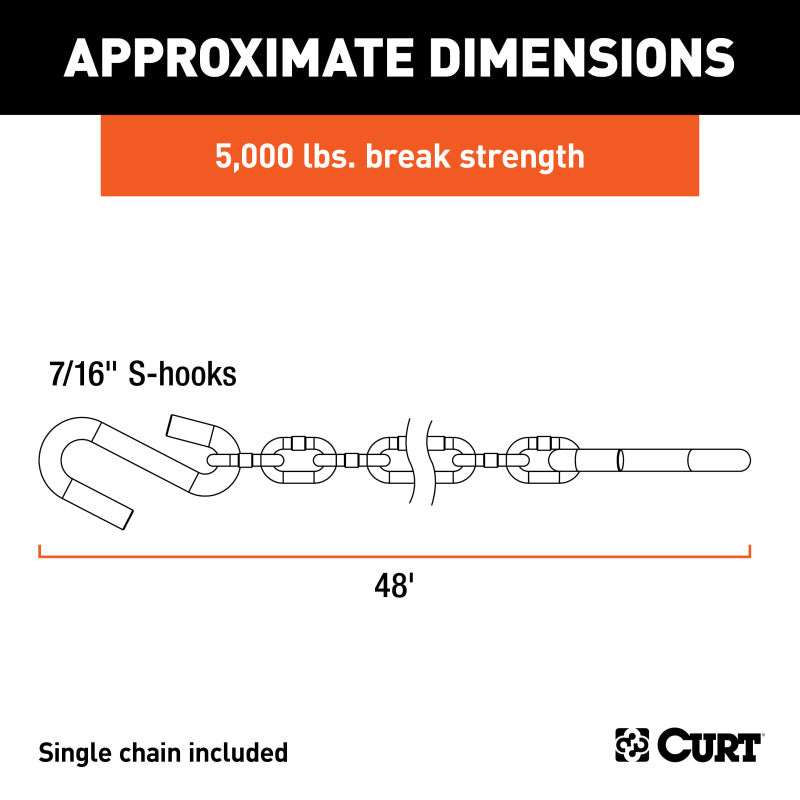 Curt 48in Safety Chain w/2 S-Hooks (5000lbs Clear Zinc)