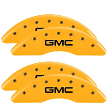 Cargar imagen en el visor de la galería, MGP 4 Caliper Covers Engraved Front &amp; Rear GMC Yellow finish black ch