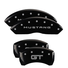 Cargar imagen en el visor de la galería, MGP 4 Caliper Covers Engraved Front Mustang Engraved Rear GT Black finish silver ch