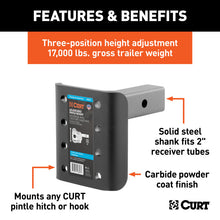 Load image into Gallery viewer, Curt Adjustable Pintle Mount (2in Shank 17000lbs 7-1/4in High 6in Long)