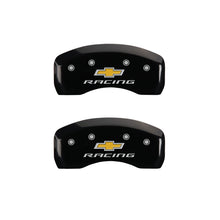 Carica l&#39;immagine nel visualizzatore di Gallery, MGP 4 Caliper Covers Engraved F &amp; R Chevy Racing Black Finish Silver Char 2019 Chevrolet Malibu