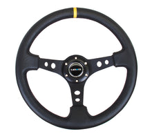 गैलरी व्यूवर में इमेज लोड करें, NRG Reinforced Steering Wheel (350mm / 3in. Deep) Blk Leather w/Blk Cutout Spoke/Yellow Center Mark